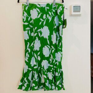 Kate Spade NY x Target Classic Rose Linen Fit Flare Midi Skirt Green Blue linen